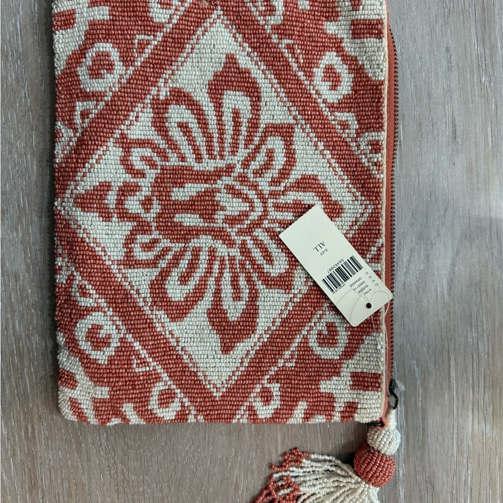 Anthropologie Red and Cream Geometric Accent Decor